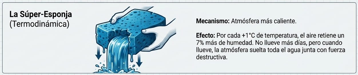Figura 4: El factor termodinámico — la "Súper-Esponja" atmosférica.